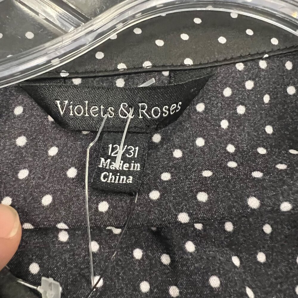 Violets & Roses Sleeveless Button Down Black/White Polka Dot Shift Dress 12 New - Picture 9 of 10